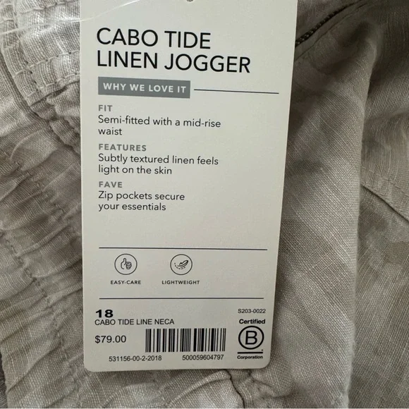Athleta Cabo Tide Linen Jogger Sz 18 Neutral Camo Beige Mid Rise Zip Pocket NWT - Picture 11 of 13